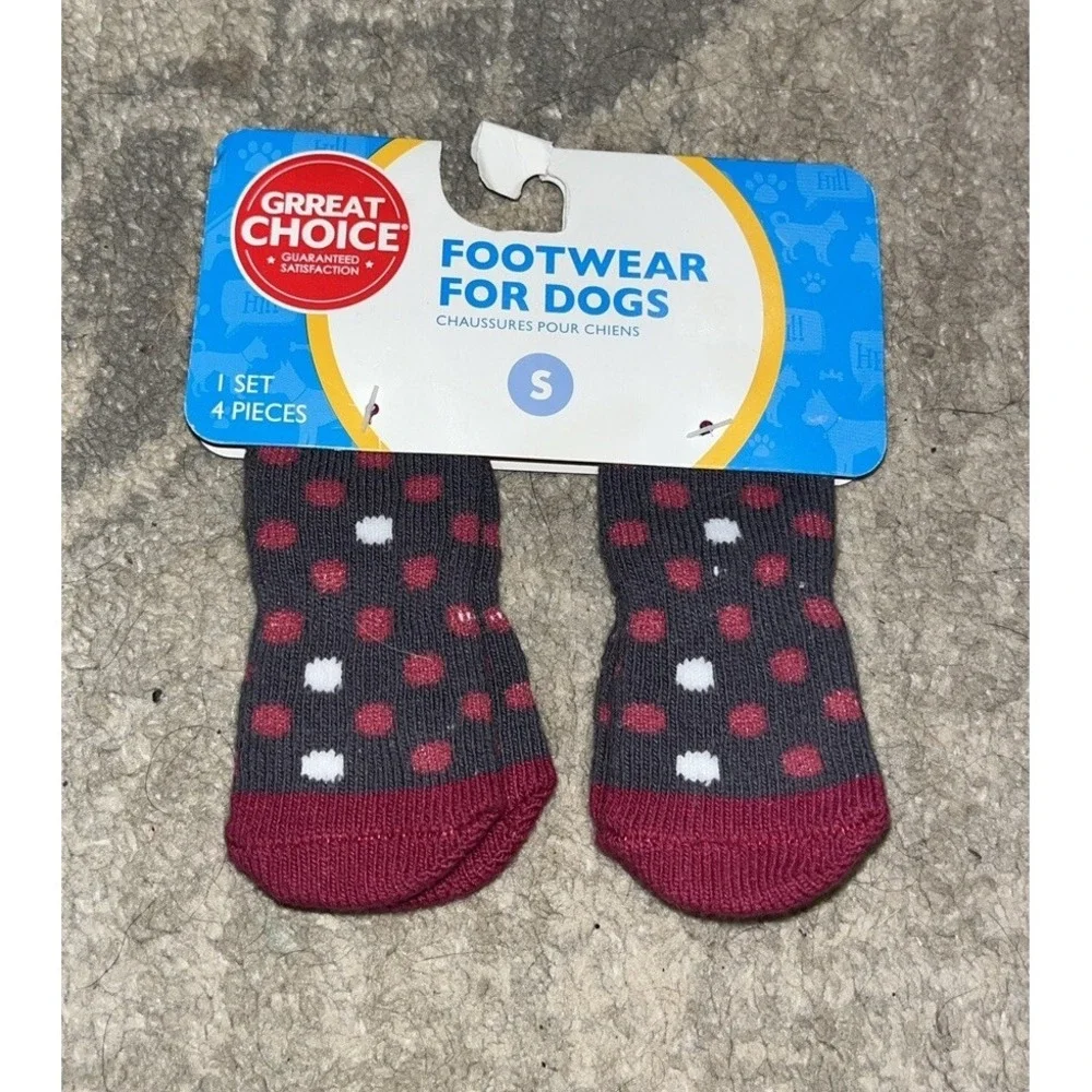 New Winter Warm Dog Pet Socks Anti-slip Sz Small Pink Dots